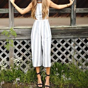 Stripe cut out jump suit